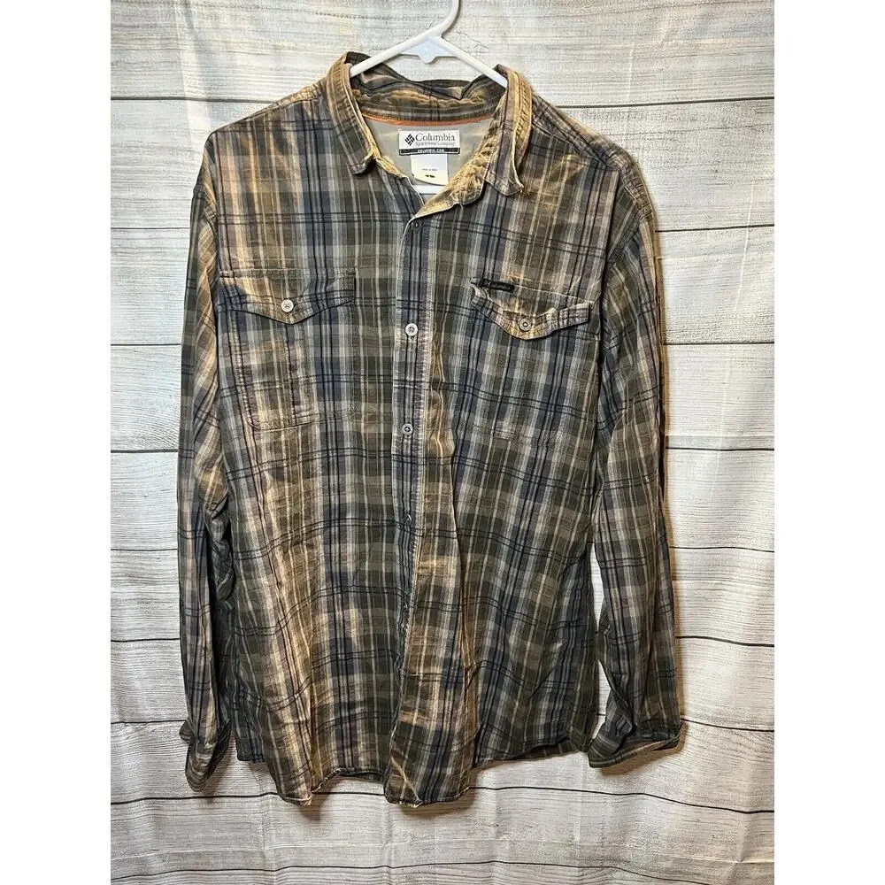Columbia Sportswear Mens L Brown Plaid Long Sleeve Button Cotton Shirt Hunting